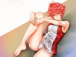  bare_arms bare_legs barefoot commentary_request fire_emblem fire_emblem_if hinoka_(fire_emblem_if) looking_at_viewer orange_eyes panties pocari66 red_hair short_hair sitting smile solo underwear white_panties 