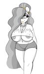  2017 anthro areola beauty_mark_(oc) big_breasts breasts equine fan_character female horse lipstick makeup mammal mature_female mcsweezy monochrome my_little_pony nipple_bulge pony solo yellow_eyes 