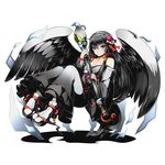  absurdly_long_hair black_hair breasts cleavage collarbone divine_gate eyebrows_visible_through_hair feathered_wings full_body grey_wings hair_between_eyes hair_ribbon headdress japanese_clothes kimono lace_trim long_hair matsu_(divine_gate) medium_breasts off_shoulder official_art purple_eyes red_ribbon ribbon socks solo transparent_background ucmm very_long_hair white_legwear wings 