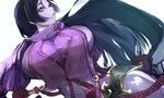  armor bodysuit breasts fate/grand_order fate_(series) highres huge_breasts long_hair looking_at_viewer mature minamoto_no_raikou_(fate/grand_order) purple_bodysuit purple_eyes purple_hair simple_background solo very_long_hair 