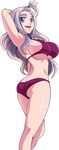  1girl admontanheiro arm_up armpits arms_behind_head blue_eyes breasts fairy_tail from_behind large_breasts long_hair looking_back mirajane_strauss open_mouth sideboob smile solo swimsuit 