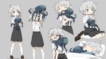  absurdres aqua_eyes blush grey_hair highres hug octopus original pleated_skirt school_uniform short_hair sketch skirt tears tsukumizu_yuu 