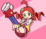 1girl andou_ringo ass bracelet curly_hair green_eyes hair_ornament looking_at_viewer official_style panties pink_panties puyopuyo red_hair sega shoes skirt smile socks solo wristband 