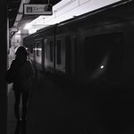  greyscale ground_vehicle ilya_kuvshinov monochrome original short_hair solo train train_station 
