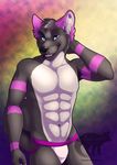  2016 abs abstract_background anthro arm_markings athletic biped black_nose blue_eyes canine clothed clothing countershade_torso countershading digital_media_(artwork) dog eyebrows fluffy fluffy_tail front_view fur grey_fur grey_tail head_tuft husky inner_ear_fluff jockstrap looking_at_viewer male mammal markings multicolored_fur navel open_mouth portrait purple_fur purple_markings silvixen snout solo standing teeth three-quarter_portrait topless underwear walker_(fluskyhusky) watermark white_countershading white_fur 