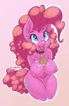  2017 anthro anthrofied areola big_breasts blue_eyes breasts collar cum cum_on_breasts cum_on_face cum_on_shoulder cum_on_tongue cutie_mark earth_pony equine female food friendship_is_magic hair horse kneeling long_hair looking_up mammal muffin my_little_pony nipples nude open_mouth oughta_(artist) pink_hair pinkie_pie_(mlp) pony simple_background solo teeth tongue tongue_out 