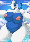  2017 anthro areola ben300 big_breasts blush breasts erect_nipples female legendary_pok&eacute;mon looking_at_viewer lugia navel nintendo nipples nude pok&eacute;mon pussy slightly_chubby smile solo video_games 