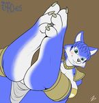  2015 3_toes anklet anthro armor black_nose blue_eyes blue_fur blue_hair clothing feet foot_fetish foot_focus fur hair jewelry krystal loincloth looking_at_viewer necklace nintendo paws simple_background smile soles star_fox teasing toes video_games zp92 