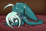 2017 antennae ass_up breasts bue_(character) cum cum_covered cum_in_hair dankodeadzone emoji_(race) eye_roll eyelashes female green_body hair lying messy nude on_front samurai_jack solo tongue tongue_out 