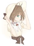  antenna_hair bad_id bad_pixiv_id brown_hair cardcaptor_sakura dress green_eyes hat kinomoto_sakura marin_(myuy_3) short_hair smile solo white_background 