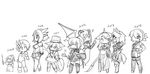  6+girls akane_(card_quest) alma_elma camel_(dansen) card_quest cecil_(mon-musu_quest!) chibi chrono_(camel) crossover female final_fantasy final_fantasy_iv hair_flower issun_(camel) milia milia_wars mon-musu_quest! monochrome monster_hunter multiple_girls original oroshi_kirin_(armor) rydia skirt smile stygian_zinogre_(armor) top_hat weapon 