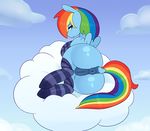  2017 anus butt clothing cloud day dock equine female feral friendship_is_magic hair legwear looking_at_viewer lying mammal multicolored_hair multicolored_tail my_little_pony on_side outside pegasus pussy rainbow_dash_(mlp) rainbow_hair rainbow_tail smile socks solo somescrub wings 