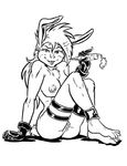  2017 anthro breasts buckteeth carrot chest_tuft clothing female food gloves hair holding_food holding_object long_hair looking_at_viewer monochrome nipples nude pussy sitting smile solo style_wager tantrum_bunny teeth tuft vegetable 