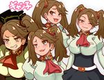  1girl :3 angry blush breasts brown_eyes brown_hair gundam gundam_build_fighters gundam_build_fighters_try large_breasts sazaki_kaoruko solo twintails 