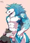  2017 abs anthro biceps canine cum digital_media_(artwork) fur hi_res hittoga male mammal multicolored_fur muscular muscular_male pecs penis sparky_(character) wolf 