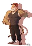  2017 anthro big_muscles canine clothing feline fur husky_(artist) koreanhusky male mammal muscular muscular_male shirt striped_fur stripes tank_top tiger 