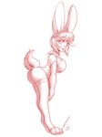  anthro apes clothed clothing female lagomorph legwear looking_at_viewer mammal rabbit red_theme sketch smile solo standing thigh_highs 