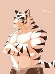  anthro biceps digital_media_(artwork) feline fur hittoga male mammal muscular muscular_male pecs solo tiger white_tiger 