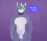  anthro balls canine collar dialogue english_text erection humanoid_penis looking_at_viewer male mammal muscular muscular_male nintendo nipples nude pecs penis pink_penis precum purple_background simple_background solo star_fox text tohfu vein veiny_penis video_games wolf wolf_o&#039;donnell 