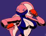  2015 angry armpits athletic big_breasts blue_eyes breasts cleavage clothed clothing female fighting_stance fingerless_gloves fur gloves kickboxing lagomorph long_ears mammal navel pink_fur rabbit solo zp92 