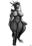  2017 anthro black_and_white breasts dragon female goldie monochrome muscular nipples nude pussy solo starberyl thick_thighs 