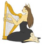  2015 4_toes anthro blue_eyes brown_hair cat clothing dress feet feline female foot_fetish foot_focus fur hair harp long_hair looking_at_viewer mammal musical_instrument simple_background soles solo toes white_background zp92 