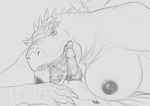  2017 anthro big_breasts black_and_white breasts claws digital_drawing_(artwork) digital_media_(artwork) dinosaur duo erection faceless_male fellatio female first_person_view glans humanoid_penis kazgoran larger_female licking looking_at_viewer male male/female monochrome nipples nude open_mouth oral penis penis_lick prehensile_tongue pubes saliva scales scalie sex simple_background size_difference sketch smaller_male solo_focus spikes teeth theropod tongue tongue_out tyrannosaurus_rex white_background yaroul 