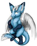  ambiguous_gender angel_dragon azora big_ears blue_fur blue_hair blue_skin cute dragon drawing dutch_angel_dragon eclipse_(azora) feathered_wings feathers fur hair hybrid mane pupiless_eyes simple_background solo white_feathers white_wings wings 