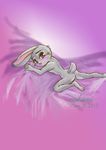  bed black_fur blush buckteeth cotton_tail disney female fur grey_fur judy_hopps lagomorph long_ears mammal nahami nude on_bed open_mouth pink_nose purple_eyes rabbit solo sweat teeth white_fur zootopia 