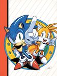  blue_eyes derivative_work furry gloves green_eyes hand_on_hip male_focus multiple_boys official_art open_mouth pointing signature smile sonic sonic_the_hedgehog star tails_(sonic) tyson_hesse white_gloves 