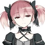  absurdres bad_id bad_pixiv_id black_hair criss-cross_halter expressionless gothic_lolita hair_between_eyes halterneck highres kaname_madoka kriemhild_gretchen lolita_fashion mahou_shoujo_madoka_magica misteor pink_eyes pink_hair short_twintails sketch twintails white_background 