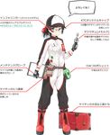  baseball_cap belt black_hair blue_eyes boots full_body glasses gloves hat jumpsuit katie-chan kyoto_tool long_hair mascot mechanic ponytail smile solo toolbox tools transparent_background 