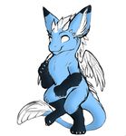  ambiguous_gender angel_dragon big_ears blue_fur blue_hair blue_skin cute dragon drawing eclipse_(eclipse_the_dragon) eclipse_the_dragon feathered_wings feathers fur hair hybrid mane pupiless_eyes simple_background solo white_feathers white_wings wings 