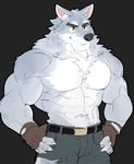  2017 abs anthro biceps canine clothed clothing duo fur male mammal muscular muscular_male pants pecs rollingstoneeeeee topless wolf 
