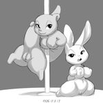  2017 anthro anus big_breasts breasts butt duo female flexible lagomorph mammal mustelid nipples open_mouth otter pole presenting presenting_hindquarters pussy rabbit raised_tail smile stripper_pole wide_hips xylas 