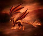  ambiguous_gender claws detailed_background dragon feral fire horn membranous_wings open_mouth selianth solo teeth wings 