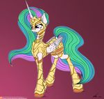  2017 absurd_res armor equine feathered_wings feathers female feral friendship_is_magic gradient_background hair hi_res horn long_hair mammal multicolored_hair multicolored_tail my_little_pony neko-me patreon princess_celestia_(mlp) purple_eyes simple_background solo white_feathers winged_unicorn wings 