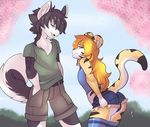  anthro bulge clothed clothing cnaine collar crossdressing duo feline girly kami-chan male mammal outside smile standing tattoo tiger 