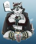  2017 abs anthro black_nose canine clothed clothing fur headband hikazedragon horkeukamui loincloth male mammal multicolored_fur muscular muscular_male solo tokyo_afterschool_summoners white_fur wolf 