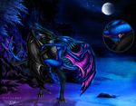  anthro black_scales blue_scales blue_tongue breasts detailed_background dragon duo female horn male male/female membranous_wings moon night nipples nude open_mouth outside penetration scales selianth sex sky star starry_sky tongue vaginal vaginal_penetration water wings 