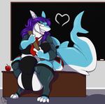  &lt;3 anthro balls big_balls bulge classroom clothed clothing dickgirl fish huge_balls hyper hyper_balls intersex legwear looking_at_viewer marine nox_(artist) overweight school shark smile solo stockings 