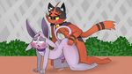  all_fours anal anthro blush cat doggystyle eeveelution espeon feline from_behind_position fur girly iguanasarecool male male/male mammal nintendo open_mouth outside penis pink_fur pok&eacute;mon red_fur sex sweat tongue torracat video_games 