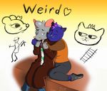  &lt;3 anthro buckteeth cat clothed clothing crying duo english_text eyes_closed feline female hug lori_m._(nitw) mae_(nitw) mammal mouse night_in_the_woods rodent sketch smile tears teeth text tj-45 whiskers 