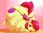  2017 apple_bloom_(mlp) cutie_mark earth_pony equine female feral friendship_is_magic hooves horse looking_at_viewer mammal morbidly_obese my_little_pony obese overweight pony sirmasterdufel smile solo tongue tongue_out 