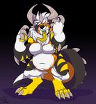  anthro breasts canine featureless_breasts female horn kaiju mammal nox_(artist) overweight solo standing tongue tongue_out 