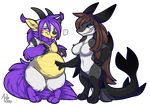  anthro belly big_belly breasts canine chibi duo featureless_breasts female fish horn mammal marine nox_(artist) nude overweight prod shark standing 