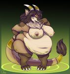  anthro breasts canine female horn hybrid looking_at_viewer mammal nipples nox_(artist) nude obese overweight smile solo standing 