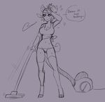  animal_humanoid breath caprine english_text female goat humanoid mammal monochrome nox_(artist) solo standing sweat text vacuum_cleaner 