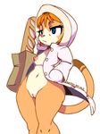  bottomless bread breasts cat clothed clothing coat enico feline female food hair half-closed_eyes hat jacket kaitou mammal orange_hair pussy 