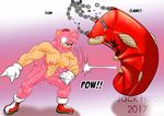  2017 abs amy_rose angry anthro biceps big_muscles boots breasts chain clothing dr._eggman female footwear fur gloves green_eyes invalid_tag jack_hoo_(artist) mostly_nude muscular muscular_female navel nipples pink_fur punch punching_bag pussy shoes solo sonic_(series) sweat teeth 